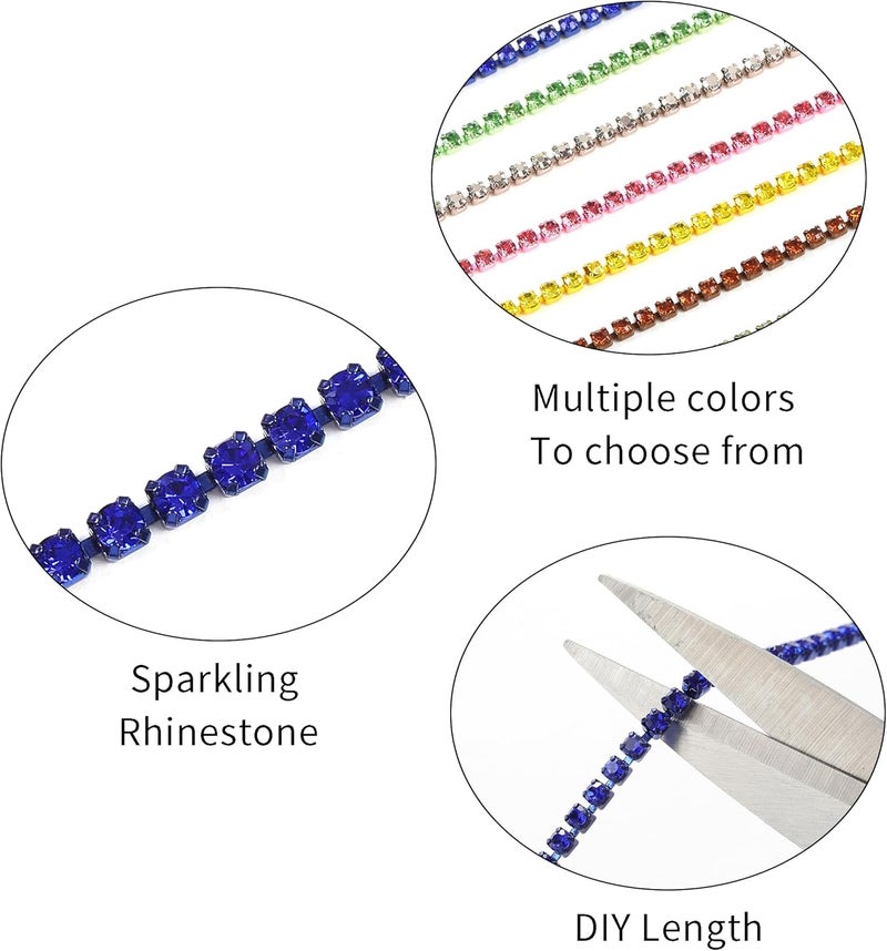 Rytenz 10 Yards 3 MM Rhinestone Chain Trim Crystal Close Trim for Sewing Crafts, DIY Decoration, Jewelry, Clothing, Shoes (Dark Blue) - Image 3